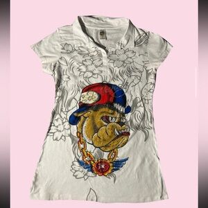 ♡︎ white rhinestone detail polo style shirt ♡︎
( brand : ed hardy , for sale )